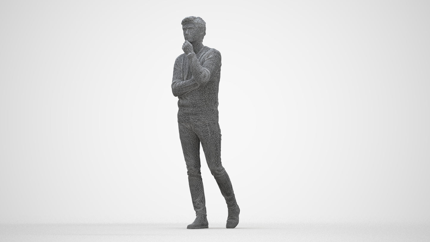 realistic 3D human man casual standing, archviz people FBX OBJ for Blender, wireframe back view