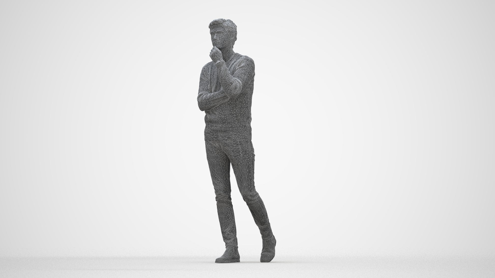 realistic 3D human man casual standing, archviz people FBX OBJ for Blender, wireframe back view