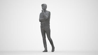 realistic 3D human man casual standing, archviz people FBX OBJ for Blender, wireframe back view