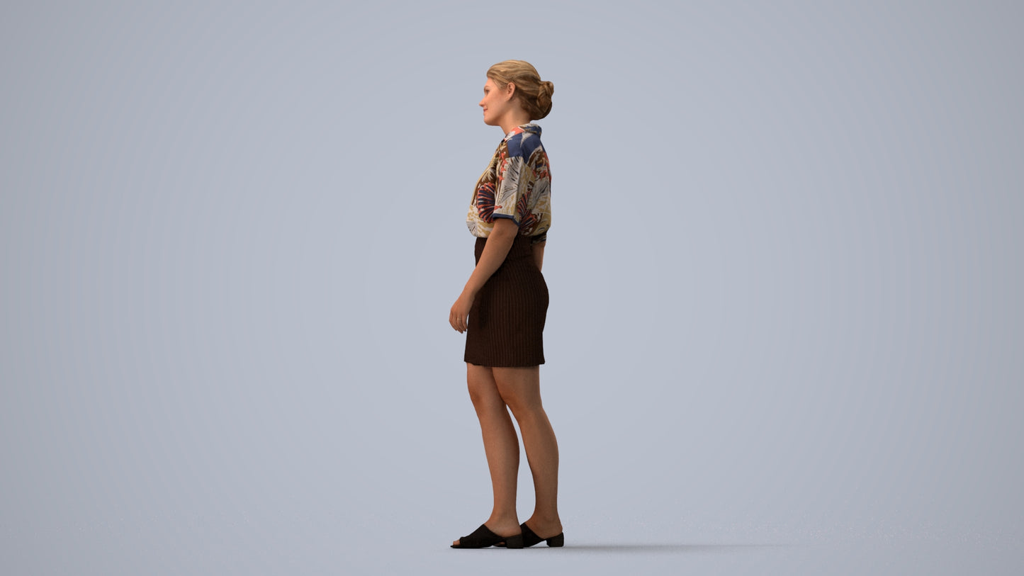 realistic 3D people woman casual standing, render-ready for V-Ray and Corona, FBX OBJ, three-quarter view render