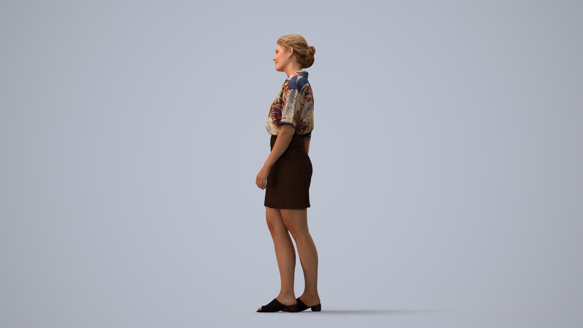 realistic 3D people woman casual standing, render-ready for V-Ray and Corona, FBX OBJ, three-quarter view render