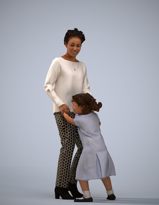 realistic 3D human girl casual kids, archviz people FBX OBJ for Blender