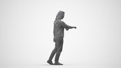 3D human model woman casual mix, photogrammetry scanned person for archviz, wireframe side view