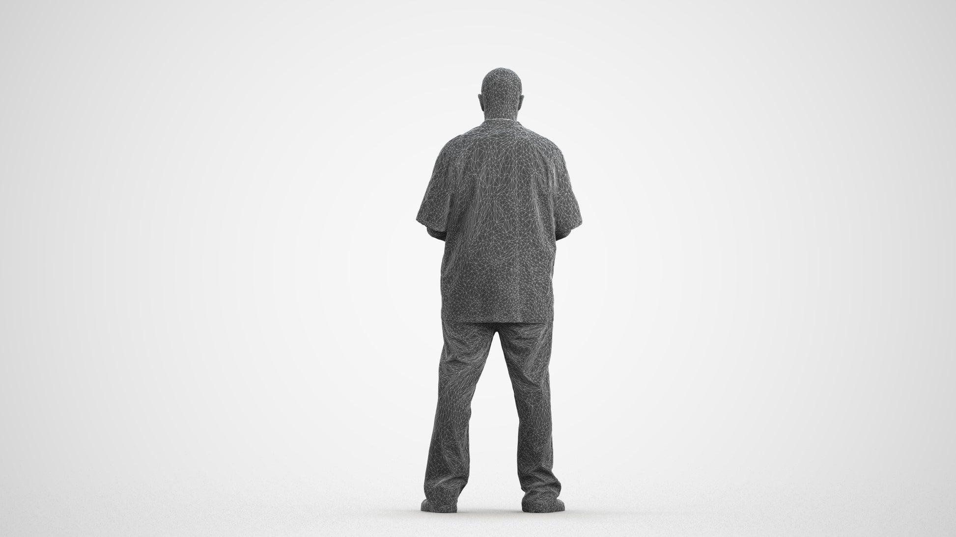 3D people model man medical, scanned human for 3ds Max rendering, wireframe front view