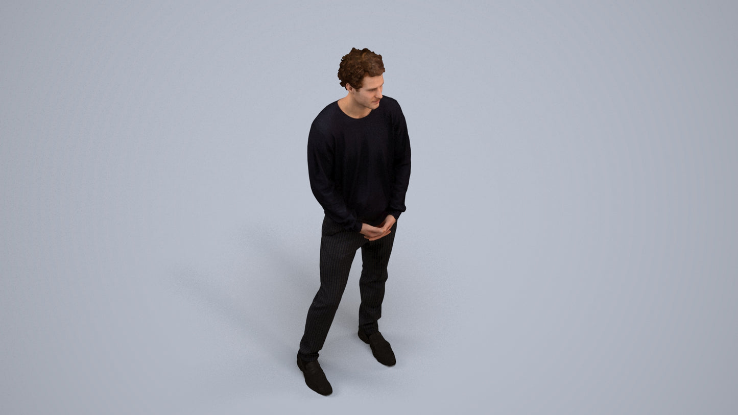 scanned 3D man casual standing, photogrammetry people for Enscape and V-Ray, back view render