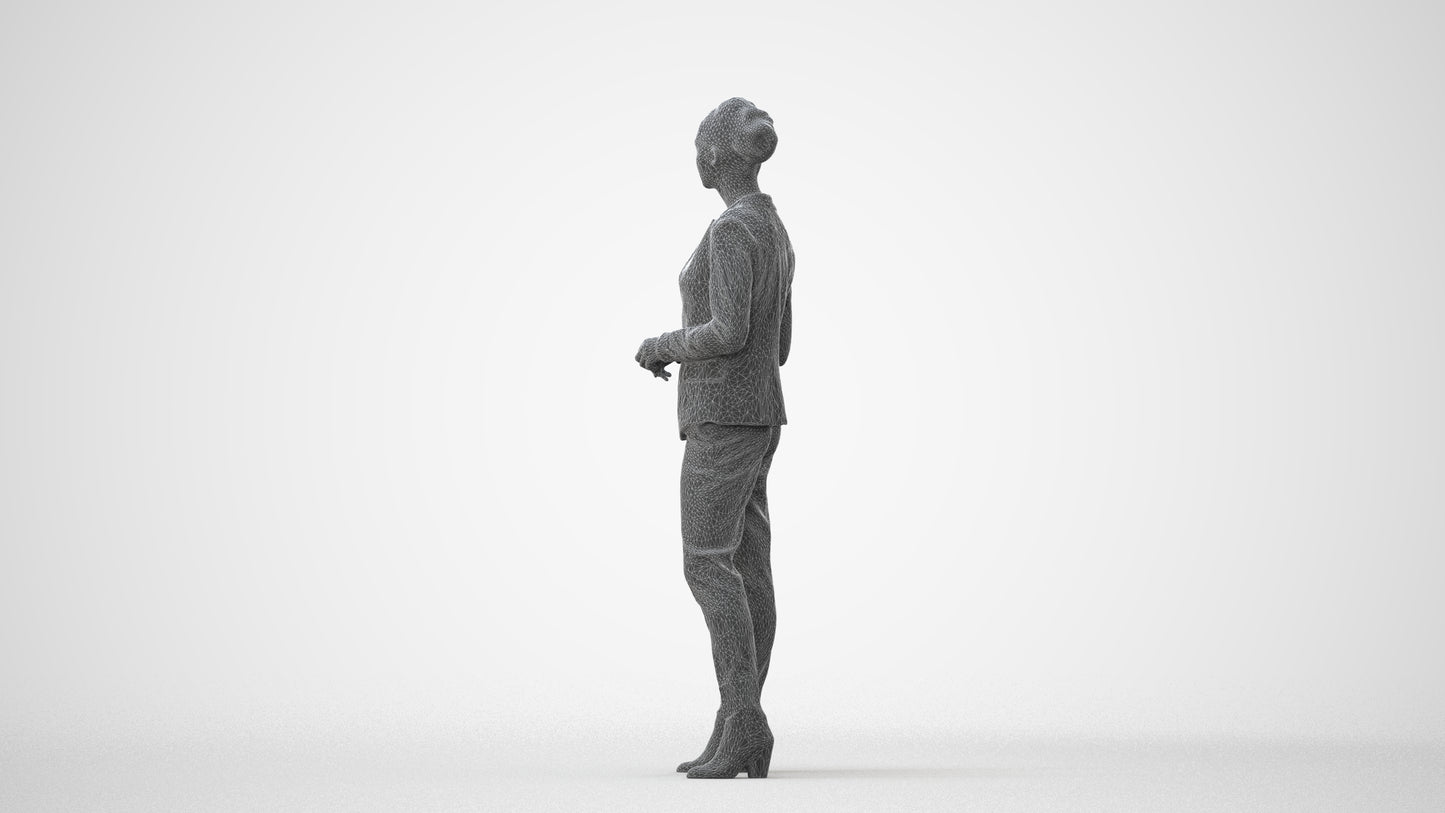 realistic 3D human woman business standing, archviz people FBX OBJ for Blender, square thumbnail