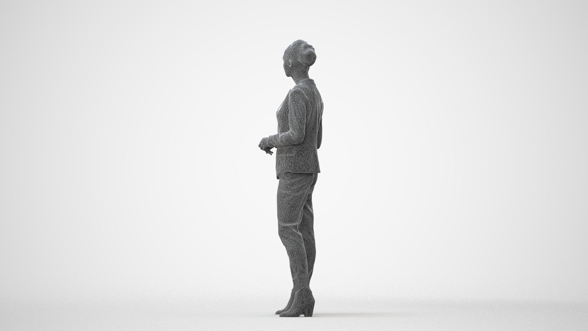 realistic 3D human woman business standing, archviz people FBX OBJ for Blender, square thumbnail