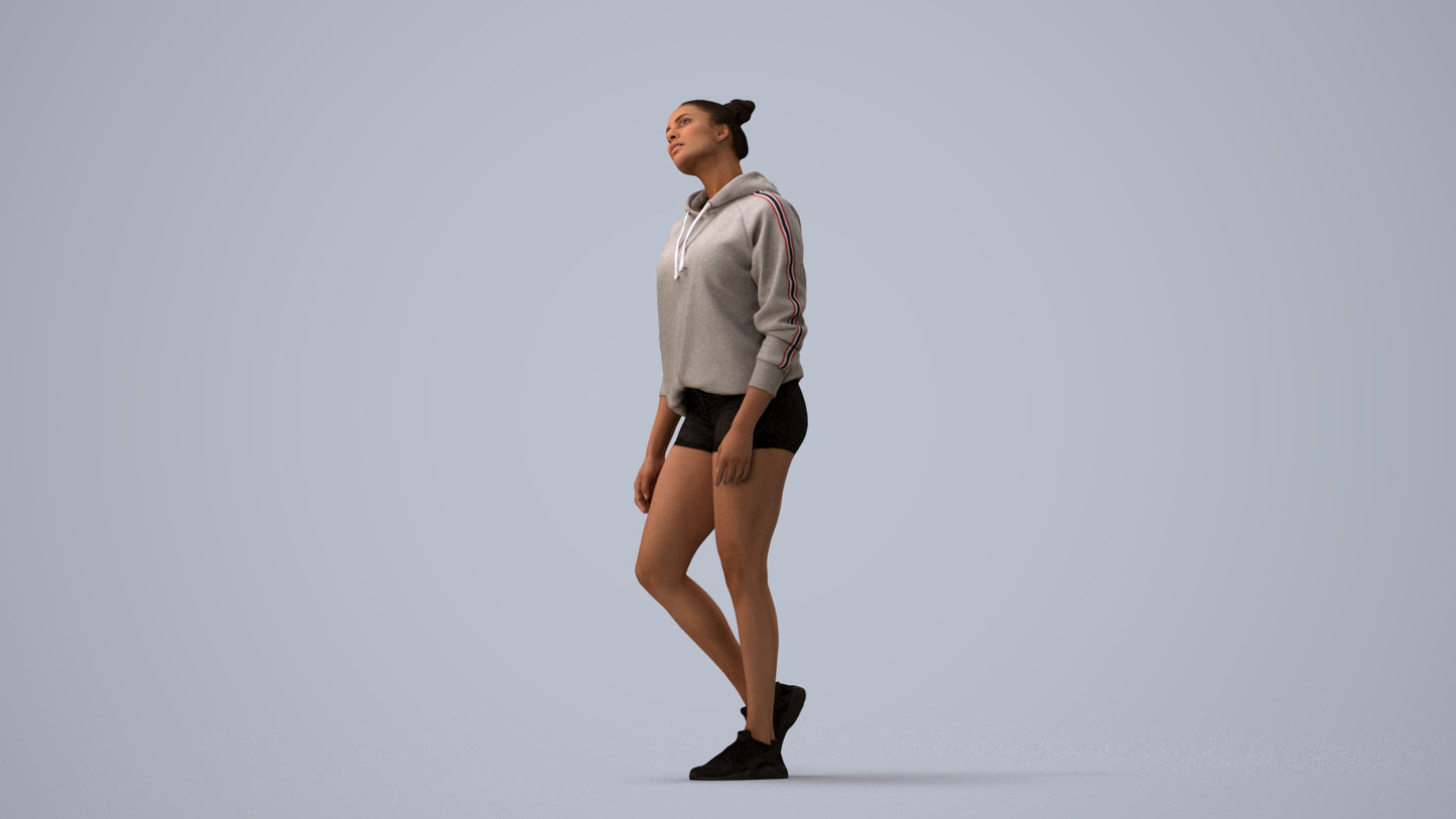 realistic 3D people woman casual walking, render-ready for V-Ray and Corona, FBX OBJ, three-quarter view render