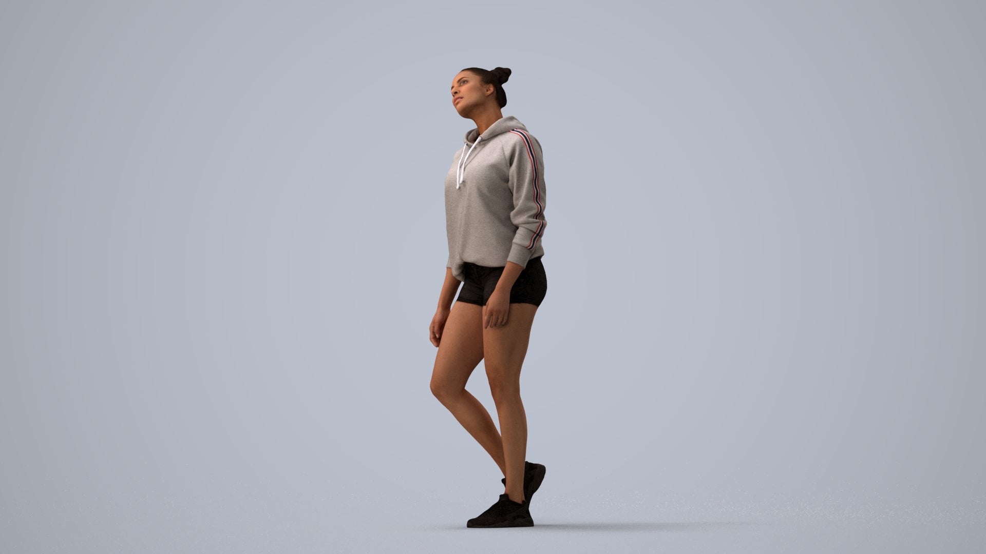 realistic 3D people woman casual walking, render-ready for V-Ray and Corona, FBX OBJ, three-quarter view render
