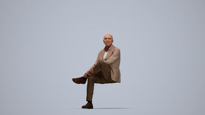 scanned 3D senior man business sitting, photogrammetry people for Enscape and V-Ray, top-down view render