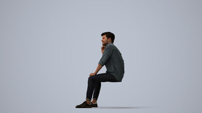 3D scanned man sitting casual, photorealistic archviz people for Enscape and SketchUp, three-quarter view render