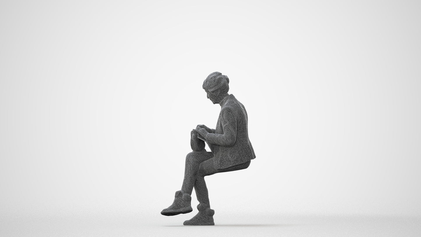 photogrammetry 3D senior woman business sitting, realistic human model archviz FBX, square thumbnail