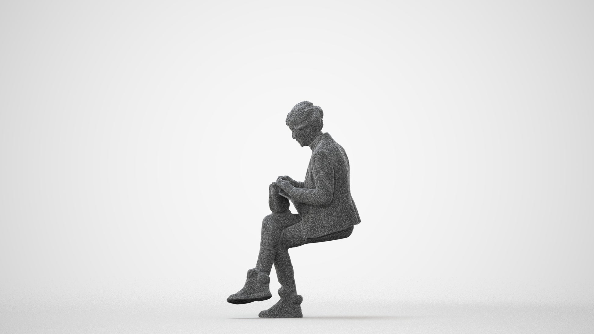 photogrammetry 3D senior woman business sitting, realistic human model archviz FBX, square thumbnail