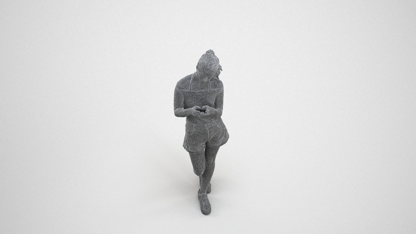 3D people model woman casual standing, scanned human for 3ds Max rendering, wireframe three-quarter view
