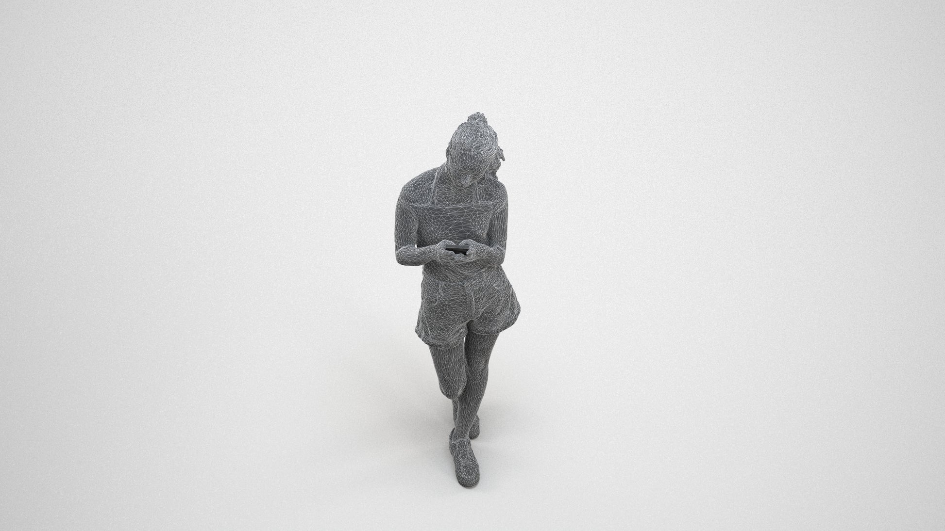 3D people model woman casual standing, scanned human for 3ds Max rendering, wireframe three-quarter view