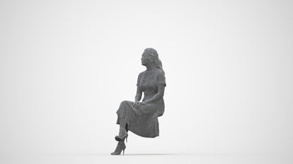 realistic 3D woman casual sitting, scanned archviz people for Blender and 3ds Max, wireframe back view
