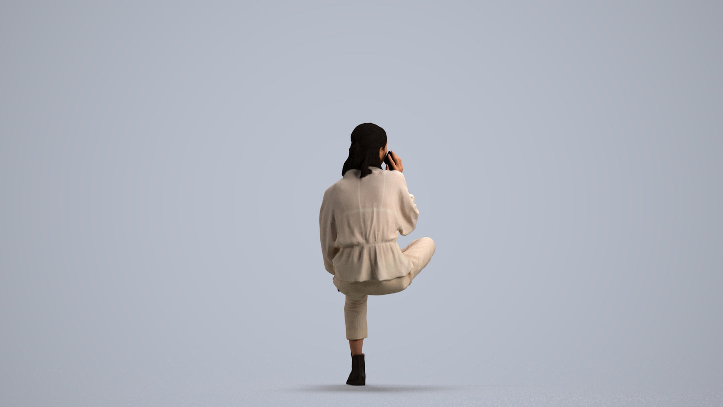 3D people model woman casual sitting, scanned human for 3ds Max rendering, front view render