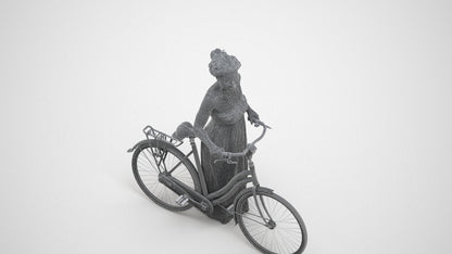 3D scanned woman cycling casual, photorealistic archviz people for Enscape and SketchUp, wireframe three-quarter view