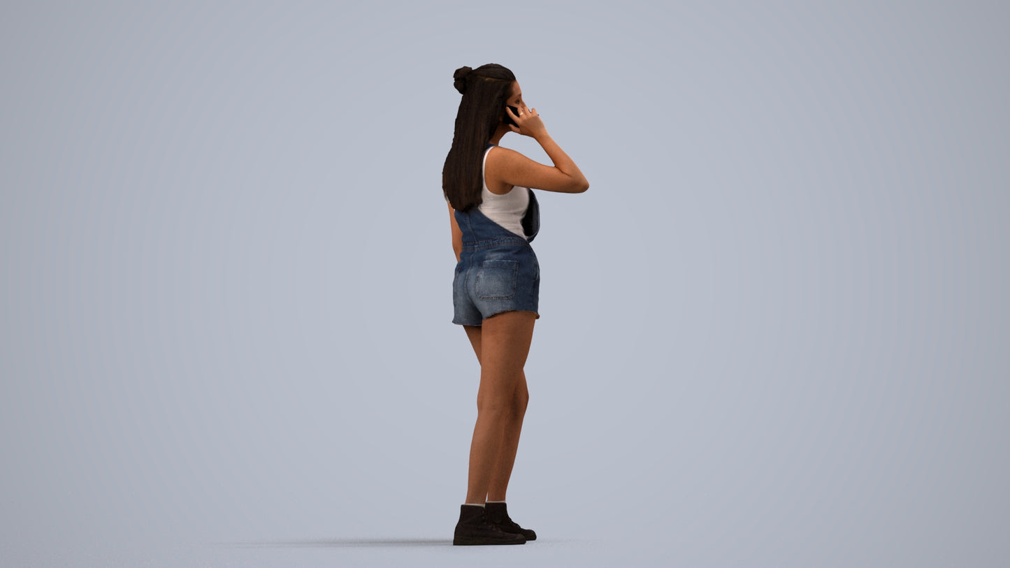 realistic 3D woman casual standing, scanned archviz people for Blender and 3ds Max, side view render