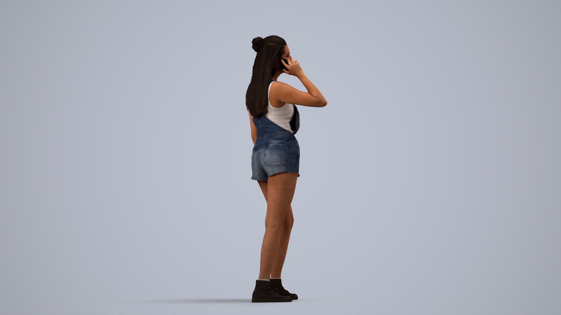 realistic 3D woman casual standing, scanned archviz people for Blender and 3ds Max, side view render