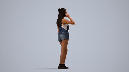 realistic 3D woman casual standing, scanned archviz people for Blender and 3ds Max, side view render