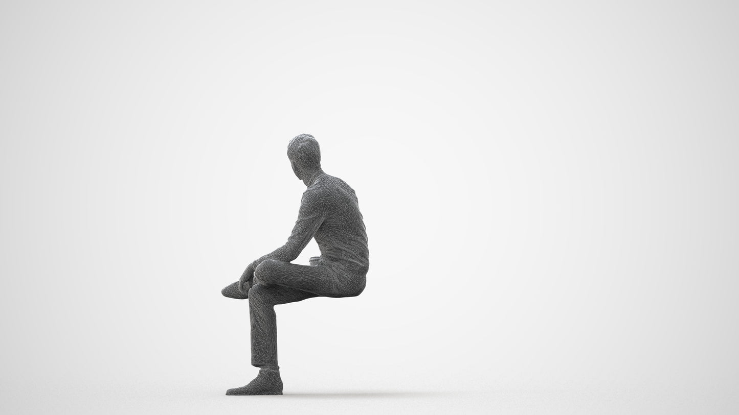 realistic 3D man casual sitting, scanned archviz people for Blender and 3ds Max, square thumbnail