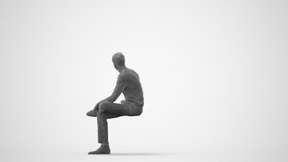 realistic 3D man casual sitting, scanned archviz people for Blender and 3ds Max, square thumbnail