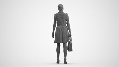realistic 3D woman casual walking, scanned archviz people for Blender and 3ds Max, wireframe front view