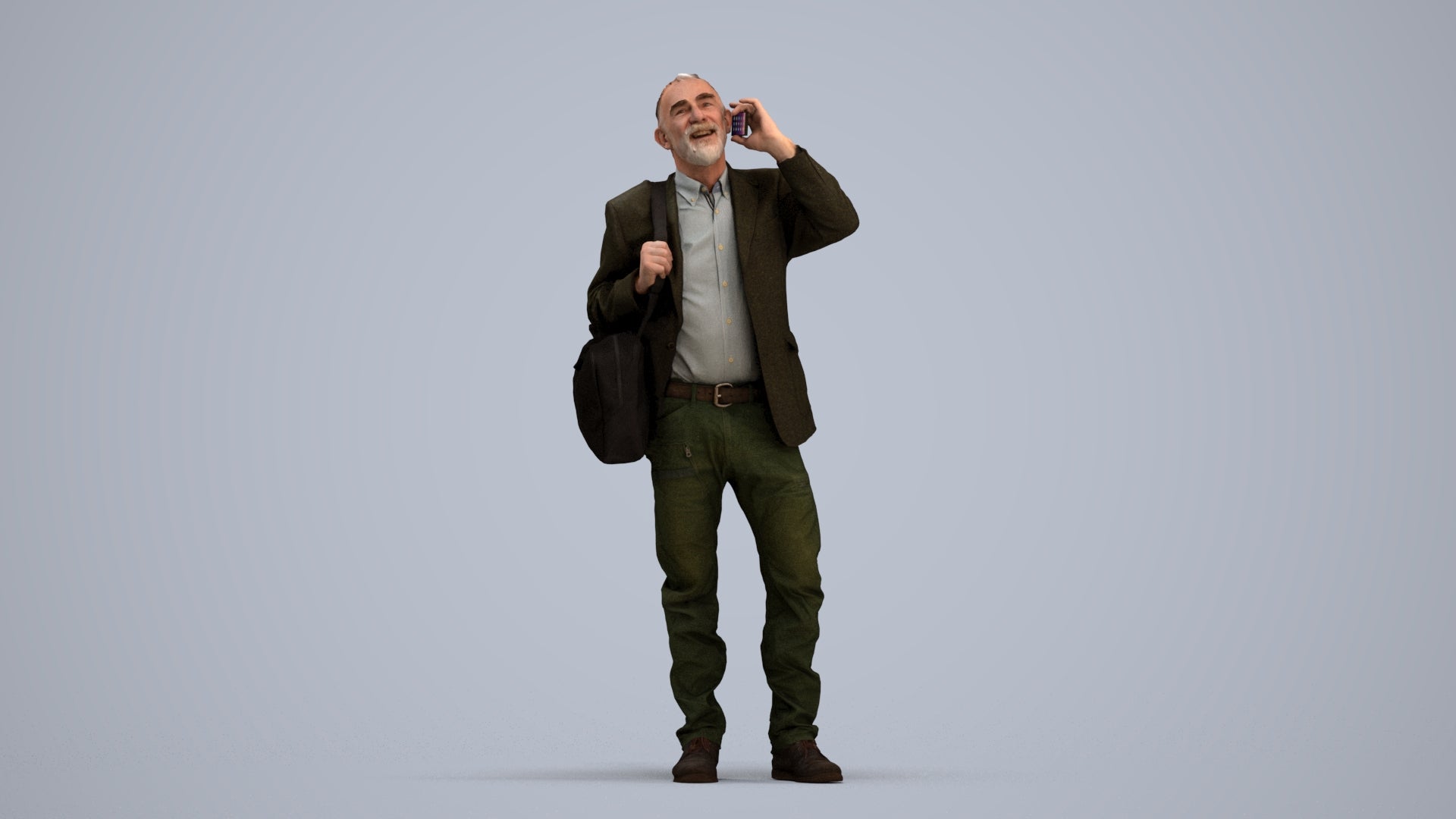 3D people model senior man casual standing, scanned human for 3ds Max rendering, standing pose render