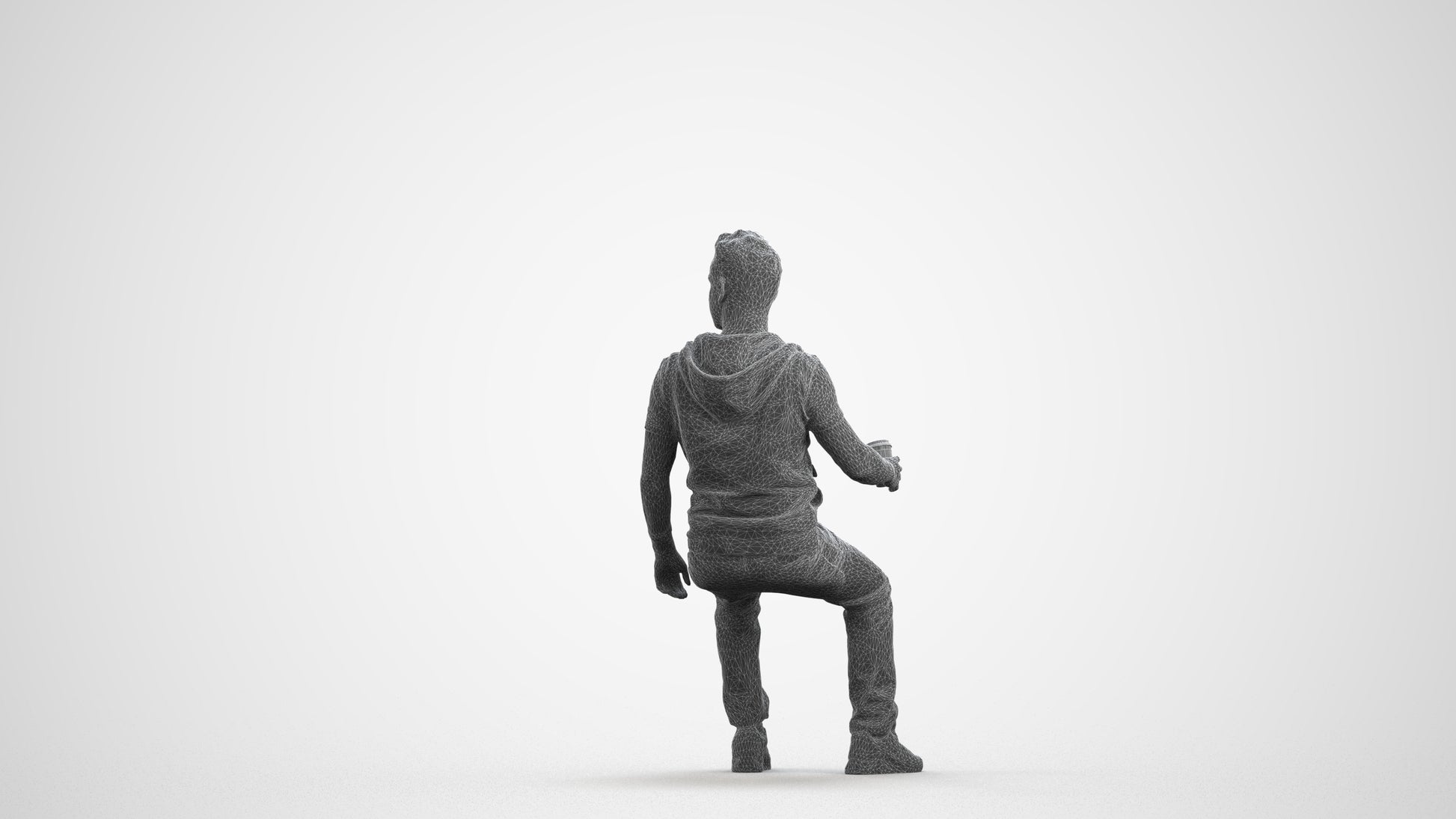 realistic 3D human man casual sitting, archviz people FBX OBJ for Blender, wireframe front view