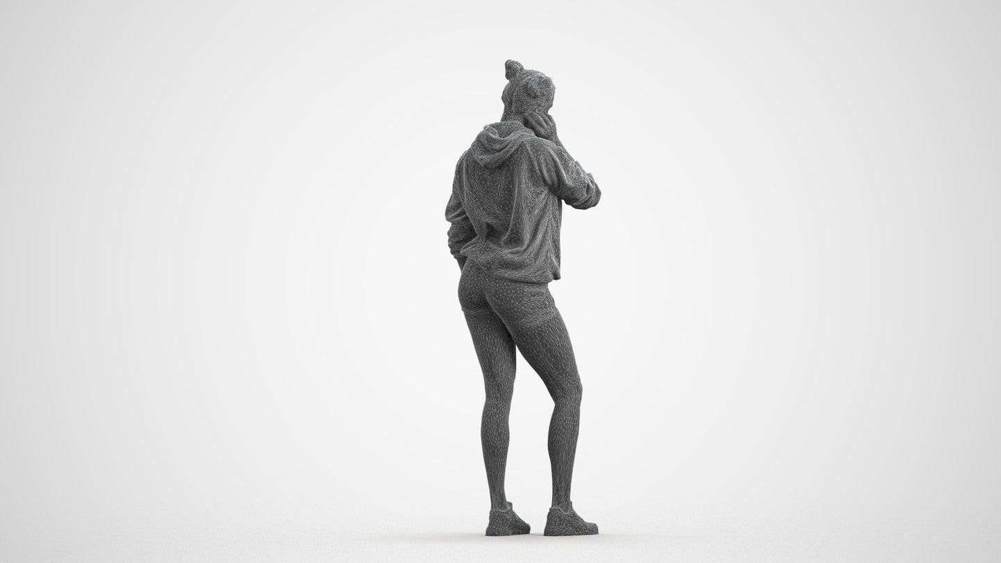 3D people model woman standing, scanned human for 3ds Max rendering, wireframe front view