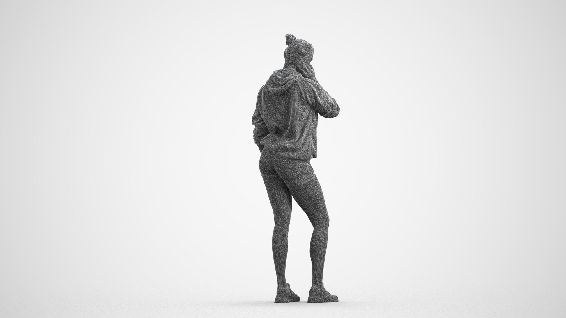 3D people model woman standing, scanned human for 3ds Max rendering, wireframe front view