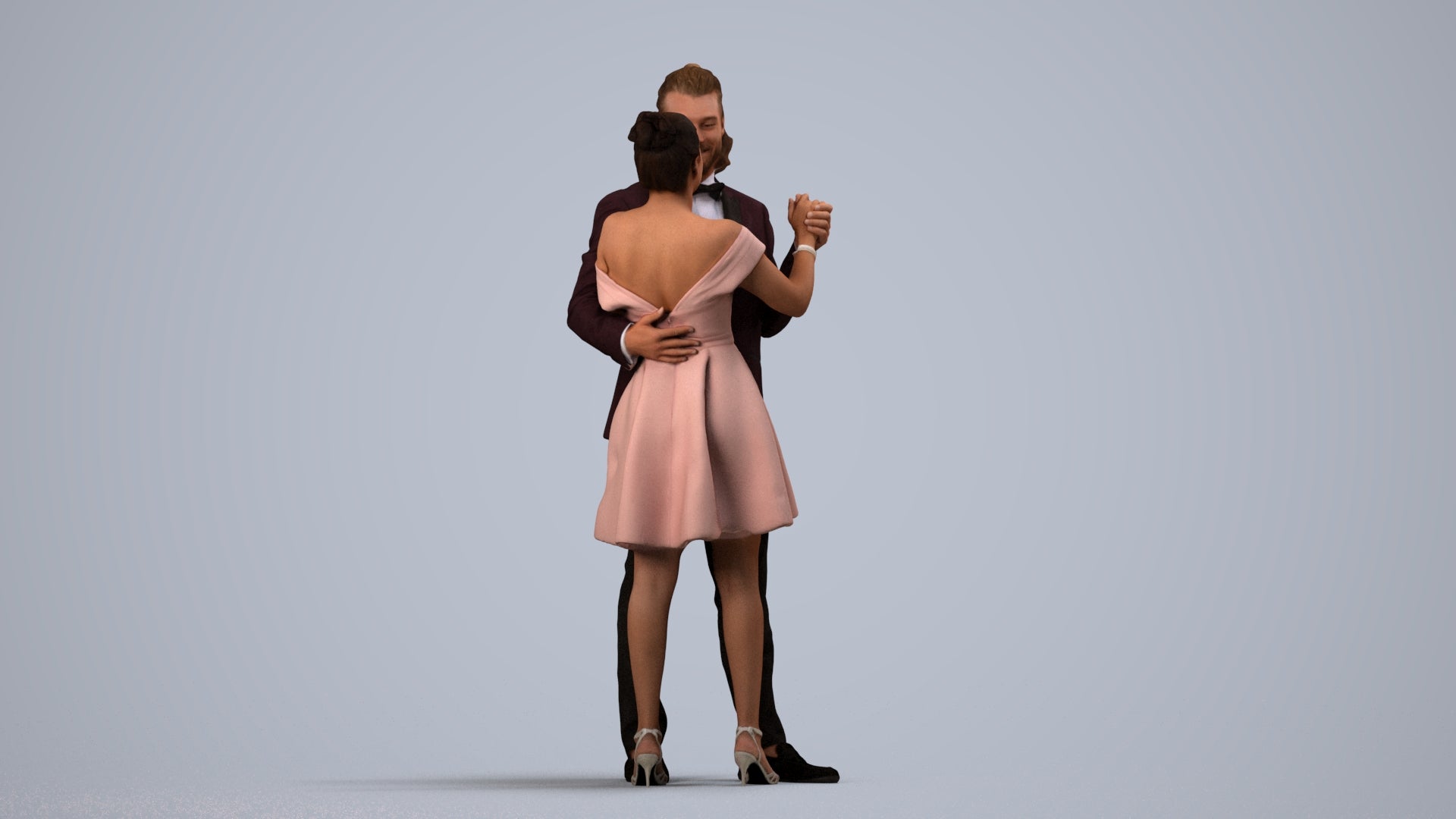 3D scanned woman dancing formal, photorealistic archviz people for Enscape and SketchUp, side view render