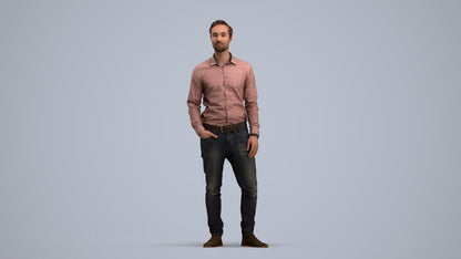 realistic 3D human man casual standing, archviz people FBX OBJ for Blender, standing pose render