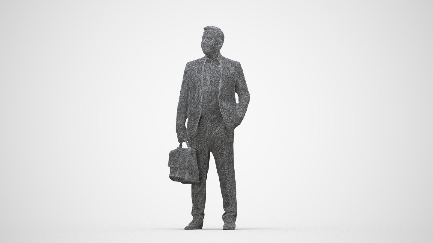 realistic 3D man business, scanned archviz people for Blender and 3ds Max, wireframe back view