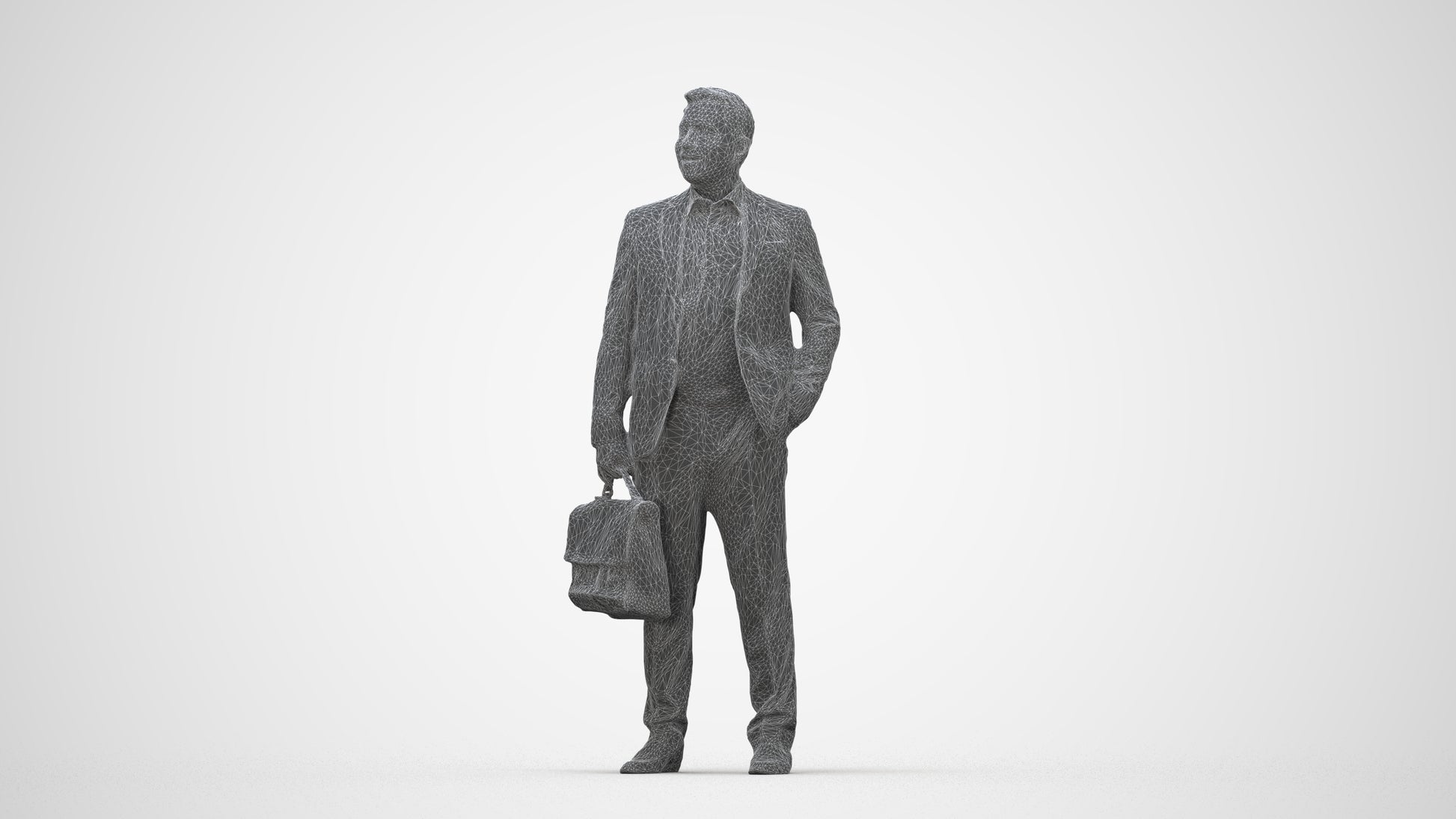 realistic 3D man business, scanned archviz people for Blender and 3ds Max, wireframe back view