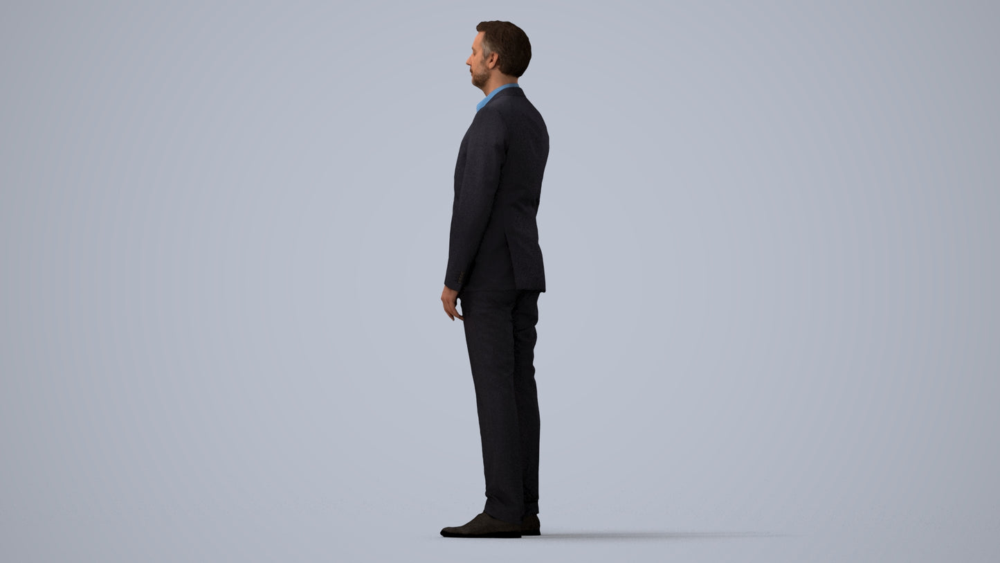 3D people model man business, scanned human for 3ds Max rendering, three-quarter view render