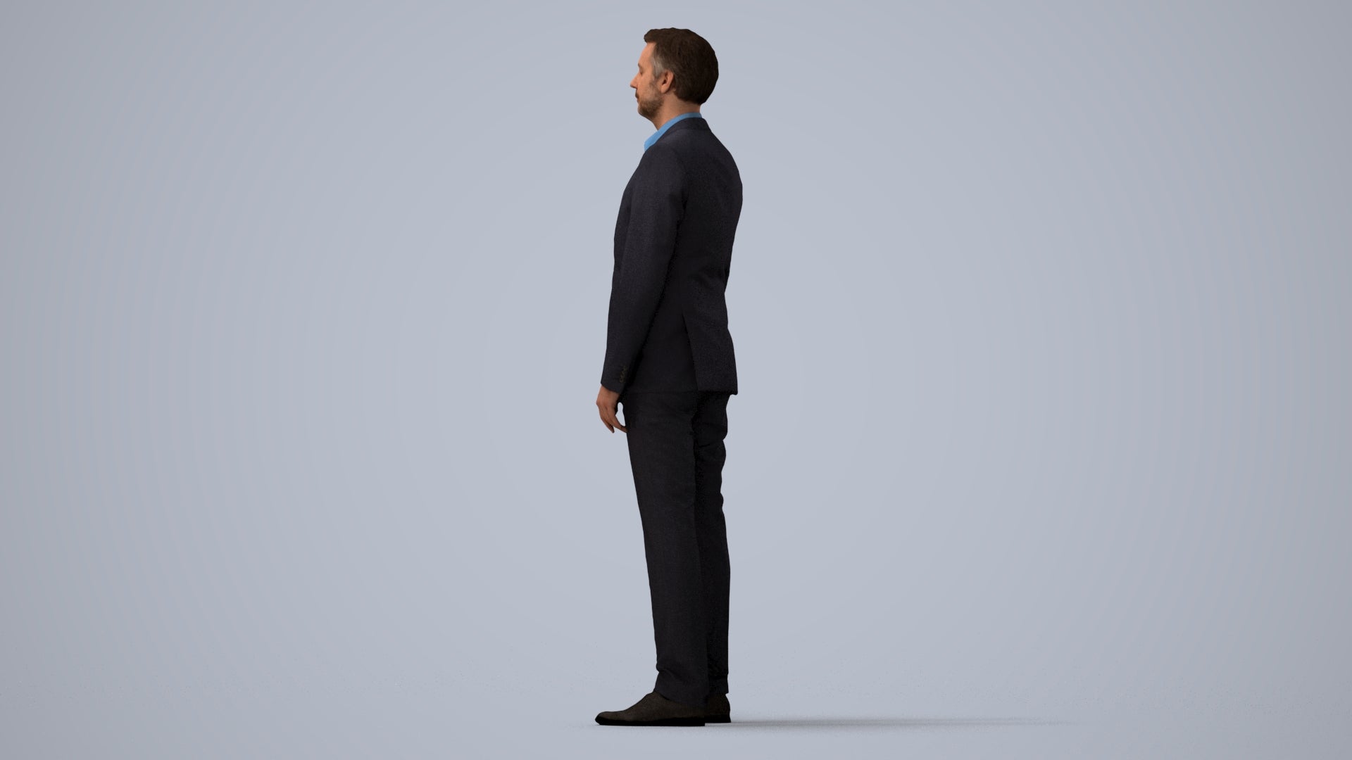 3D people model man business, scanned human for 3ds Max rendering, three-quarter view render