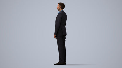 3D people model man business, scanned human for 3ds Max rendering, three-quarter view render