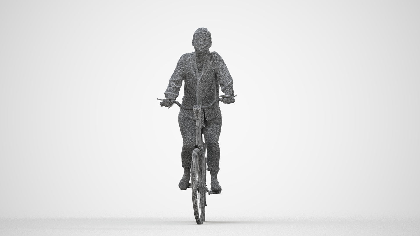 photogrammetry 3D woman casual cycling, realistic human model archviz FBX, wireframe back view