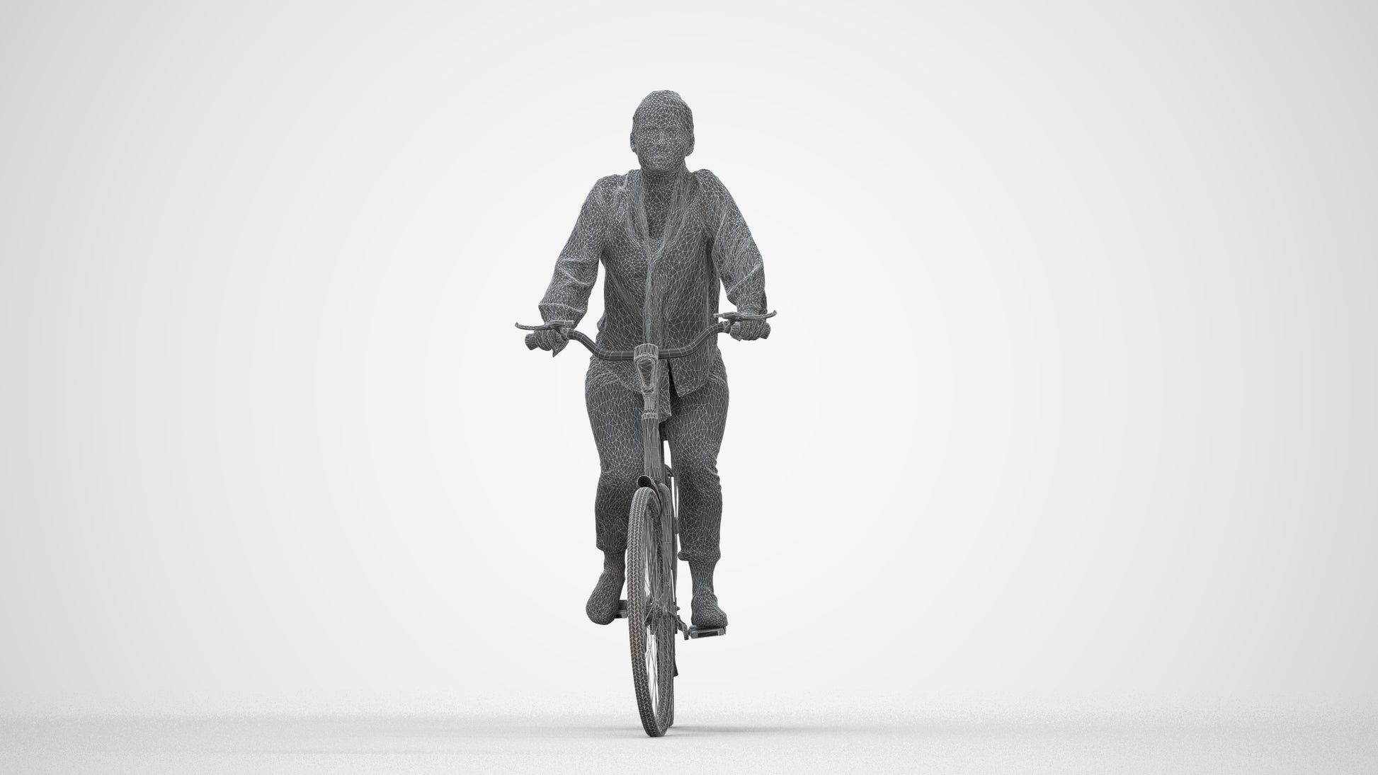 photogrammetry 3D woman casual cycling, realistic human model archviz FBX, wireframe back view
