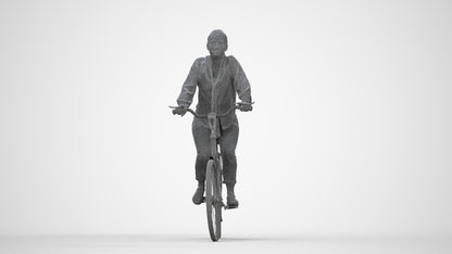 photogrammetry 3D woman casual cycling, realistic human model archviz FBX, wireframe back view