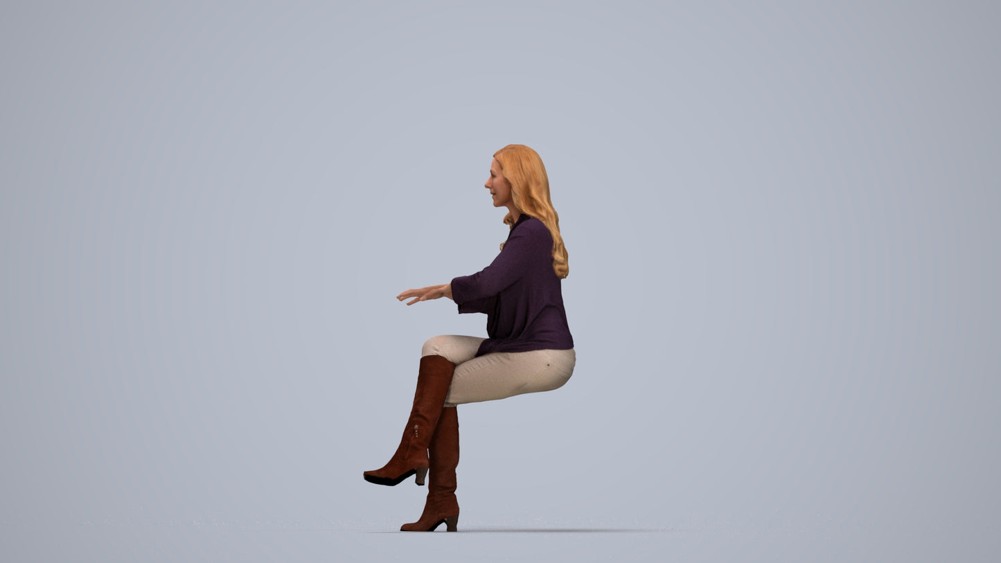realistic 3D people woman business sitting, render-ready for V-Ray and Corona, FBX OBJ, top-down view render