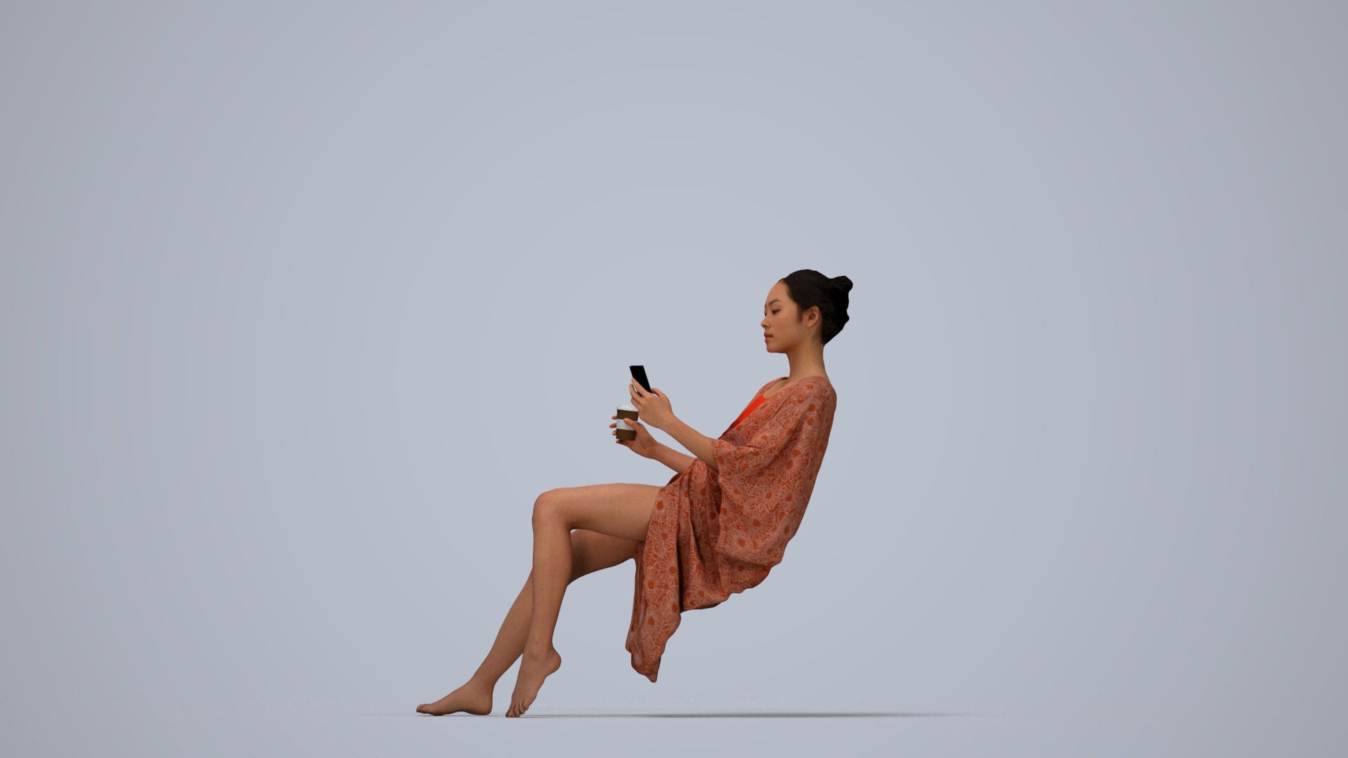 realistic 3D woman pool, scanned archviz people for Blender and 3ds Max, top-down view render