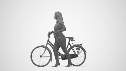 realistic 3D human woman casual cycling, archviz people FBX OBJ for Blender, wireframe back view