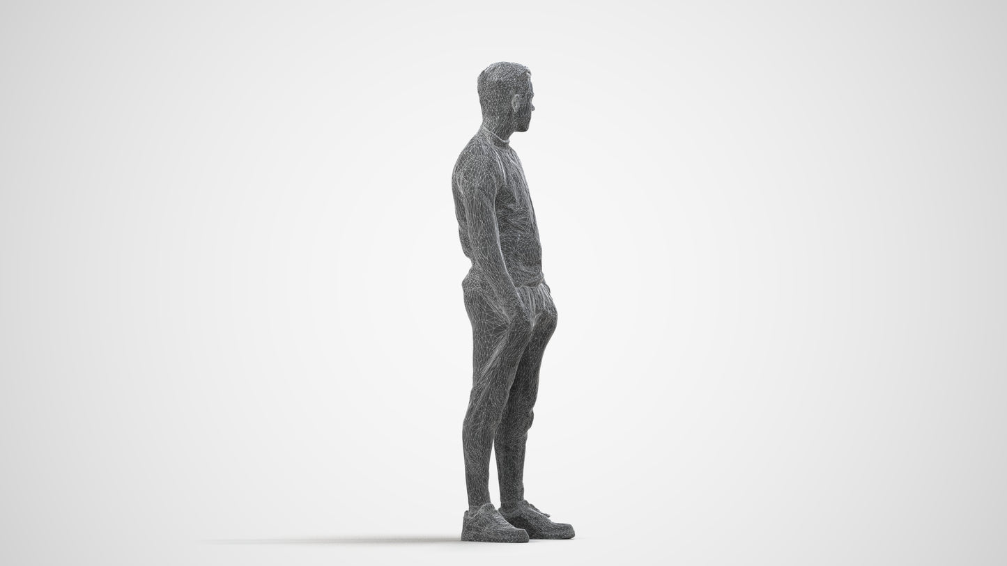 3D scanned boy kids casual, photorealistic archviz people for Enscape and SketchUp, wireframe side view