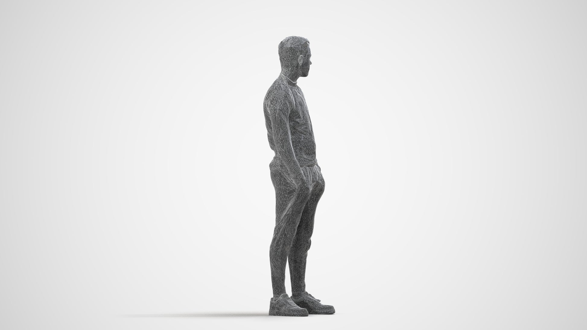 3D scanned boy kids casual, photorealistic archviz people for Enscape and SketchUp, wireframe side view