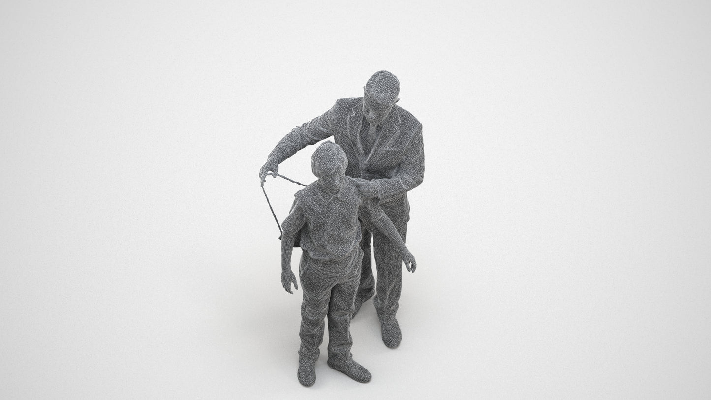 3D people model girl kids, scanned human for 3ds Max rendering, wireframe three-quarter view