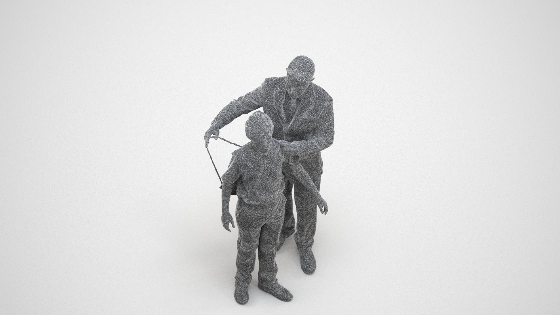 3D people model girl kids, scanned human for 3ds Max rendering, wireframe three-quarter view