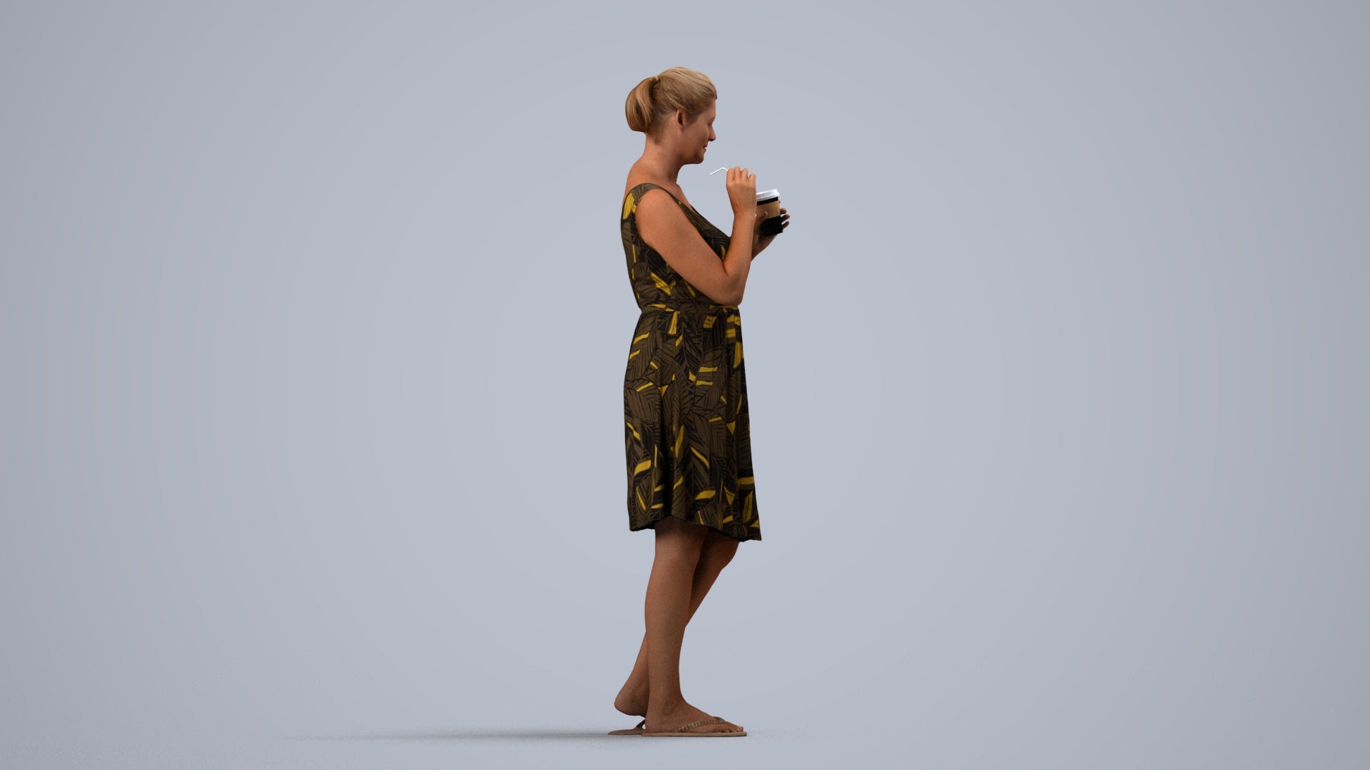 3D people model woman casual standing, scanned human for 3ds Max rendering, side view render